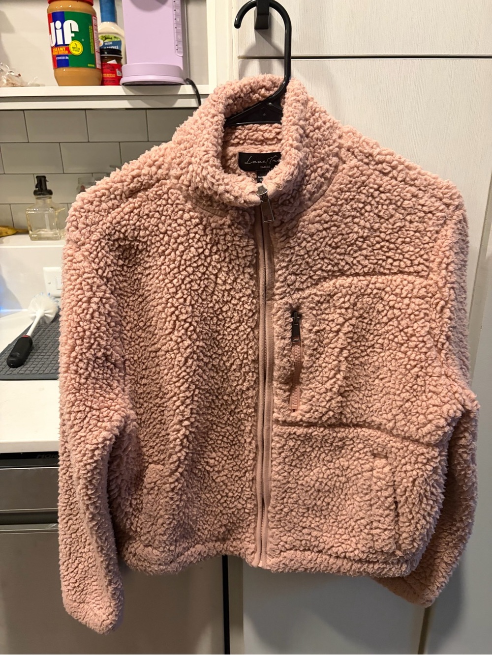 S Pink Sherpa Zip-Up Jacket